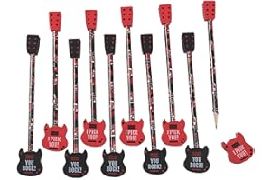 Fun Express Valentine Pencils with Guitar Shaped Erasers - VBS Vacation Bible School Supplies/Decor - Bulk set of 24 pieces - Classroom Valentine's Day Exchange and Gifts for Kids