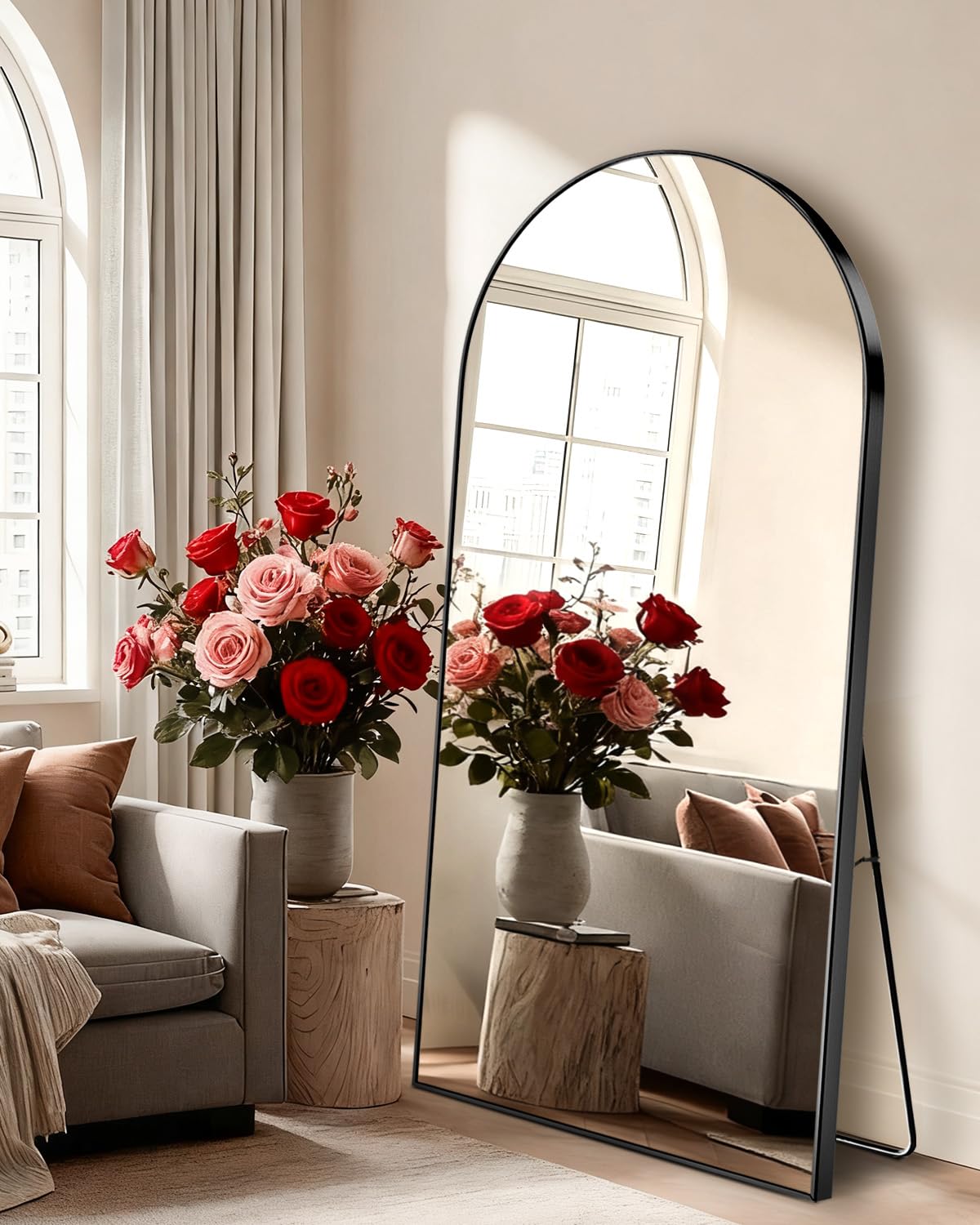 Photo 1 of EOGOW 71" x 24" Arched Full Body Mirror,Standing or Leaning Tempered Glass Shatterproof Full Length Mirror with Stand for Bedroom Living Room Entryway,Black