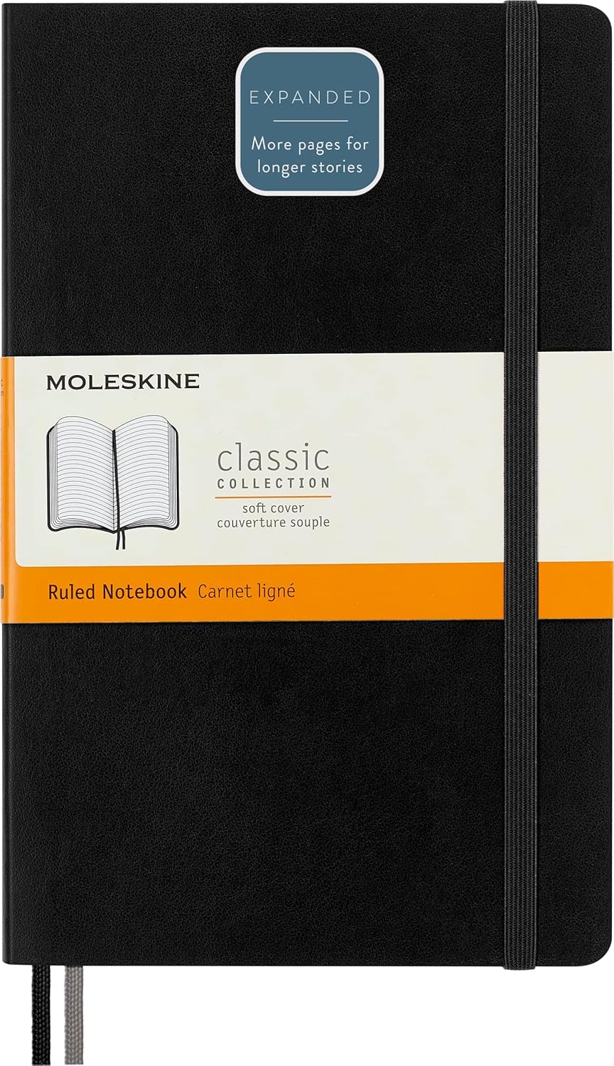 Moleskine - Classic Expanded Ruled Paper Notebook - Soft Cover and Elastic Closure Journal - Color Black - Size Large 13 x 21 A5 - 400 Pages