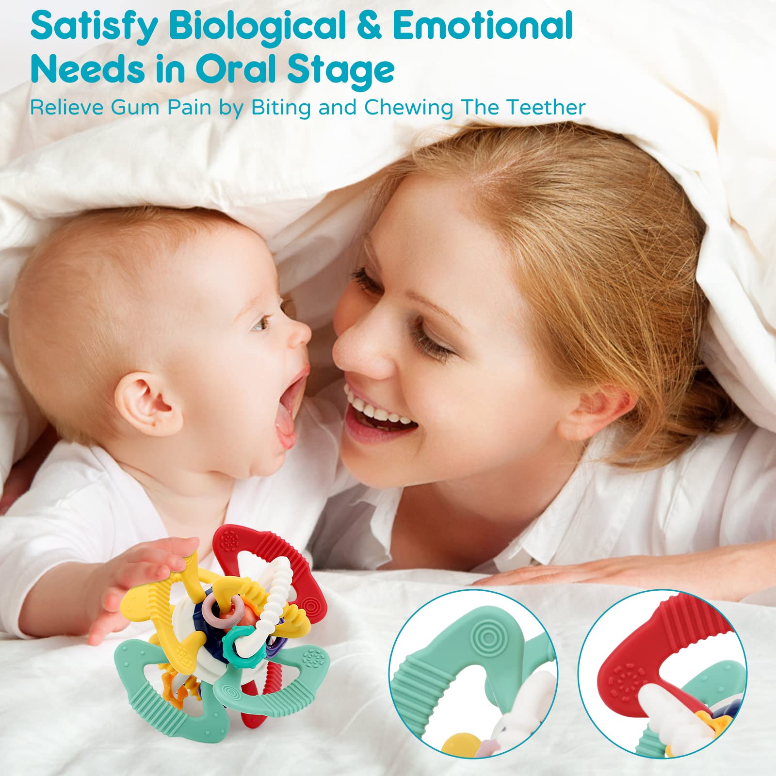 Teething Toys for Babies 0-6 Months: Sensory Toys for Infant - Newborn Gifts for Boys Girls Baby Toys Learning Developmental Chewable Freezable Rattle