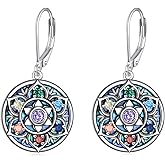 Lotus Earrings Sterling Silver Chakra Abalone Shell Dangle Drop Earrings Flower Yoga Lotus Jewelry for Women Mom
