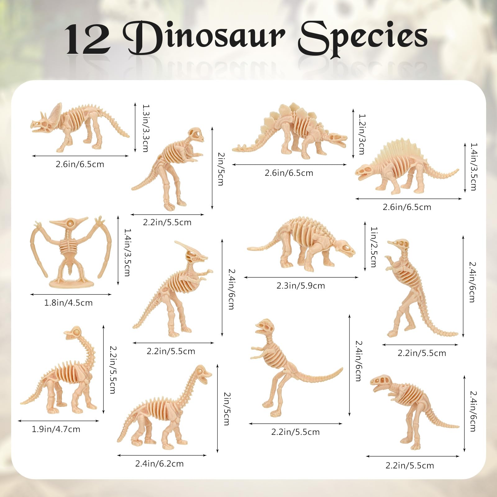 60 PCS Dinosaur Fossil Skeletons, Assorted Dinosaur Skeleton Toys Figures for Science Play Dino Sand Dig Party Favor Decorations