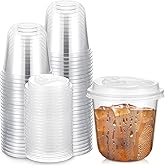 Baderke 50 Sets 10oz Disposable Crystal Clear Plastic Cups With Lids, Round Bottom Iced Coffee Cups With Lid for Smoothie, Cold Beverages, Drinking Tumblers, Cold Drinks for Party, Wedding, Even