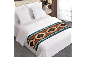 ZFRXIGN Southwestern Bed Runner for King Size Bed Scarf for Foot of Bed Tribal Native American Navajo Bed Runners & Scarves Bedding Scarf for Home Hotel Turquoise Blanket Rug