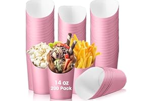 Amyhill 200 Pcs French Fries Holder 14 oz Charcuterie Cups Disposable Take out French Cups Waffle Paper Popcorn Boxes Disposable Sandwich Paper Holder for Wedding Birthday(Pink)