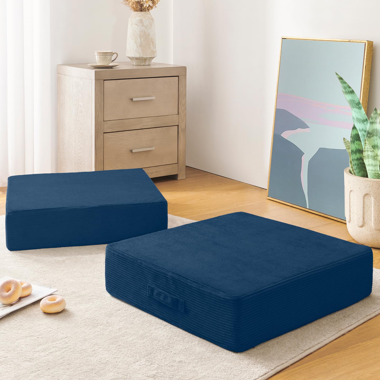 Photo 1 of *******SIMILAR****** Wellsin Solid Square Floor Pillows for Adults Kids - Large Meditation Floor Pillow Seating Cushion with Thick Foam & Washable Velvet Cover, 1 Pack, 22x22x5 Inch, Dark Blue