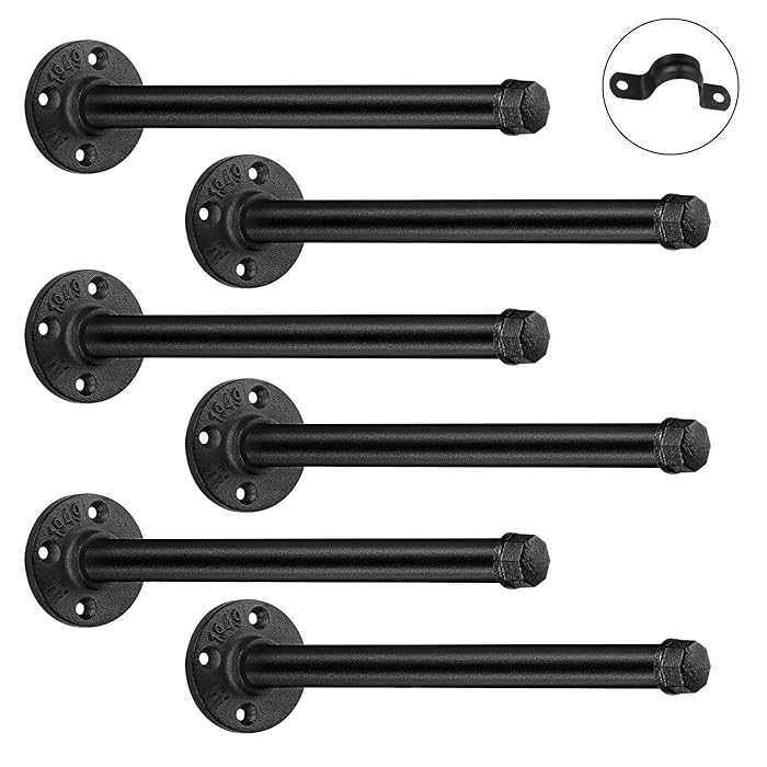 Buy 10 inch Industrial Black Iron Pipe Shelf Brackets Set of 6 Rustic