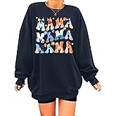 MOUSYA Oversized Mama Sweatshirt Woman Mama Letter Print Pullover Tops Trendy shirt Casual Crewneck Loose Sweatshirts