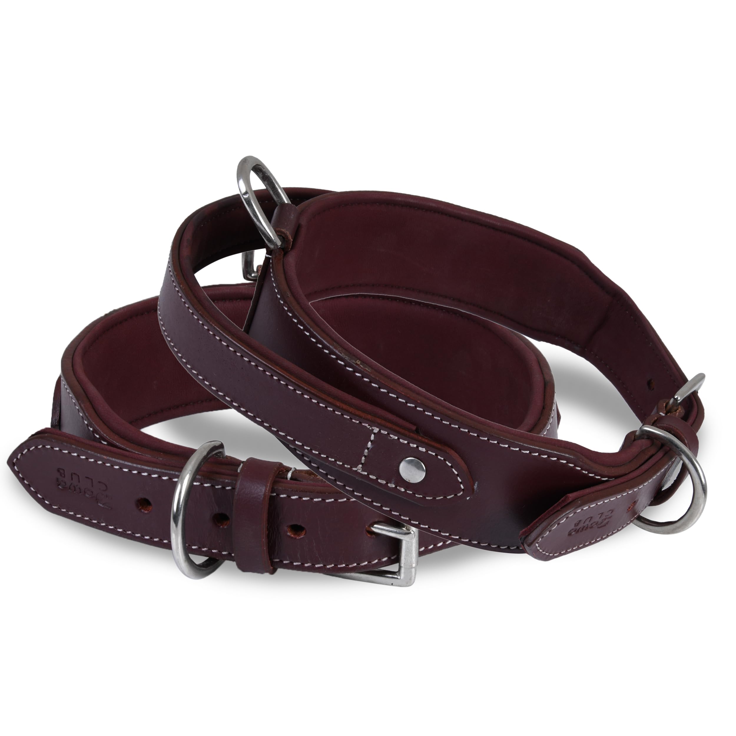 DowgClub | Tactical Dog Collar with Handle, Genuine Saddle Grade Leather Heavy Duty | Comfortable, Padded, Strong | Best for Medium, Large & X-Large Breeds ((XL (Fit Neck Size 22"-26"), Cherry)