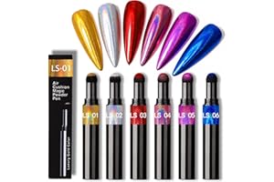 RoseFlower 6 Pcs Chrome Nail Powder Pen Air Cushion Pen Glitter Holographic Chrome Nail Powder Pen Nail Art Pens Mirror Effect Glitter for Nail Art Design Decoration Nails DIY Nail Art Manicure Tool