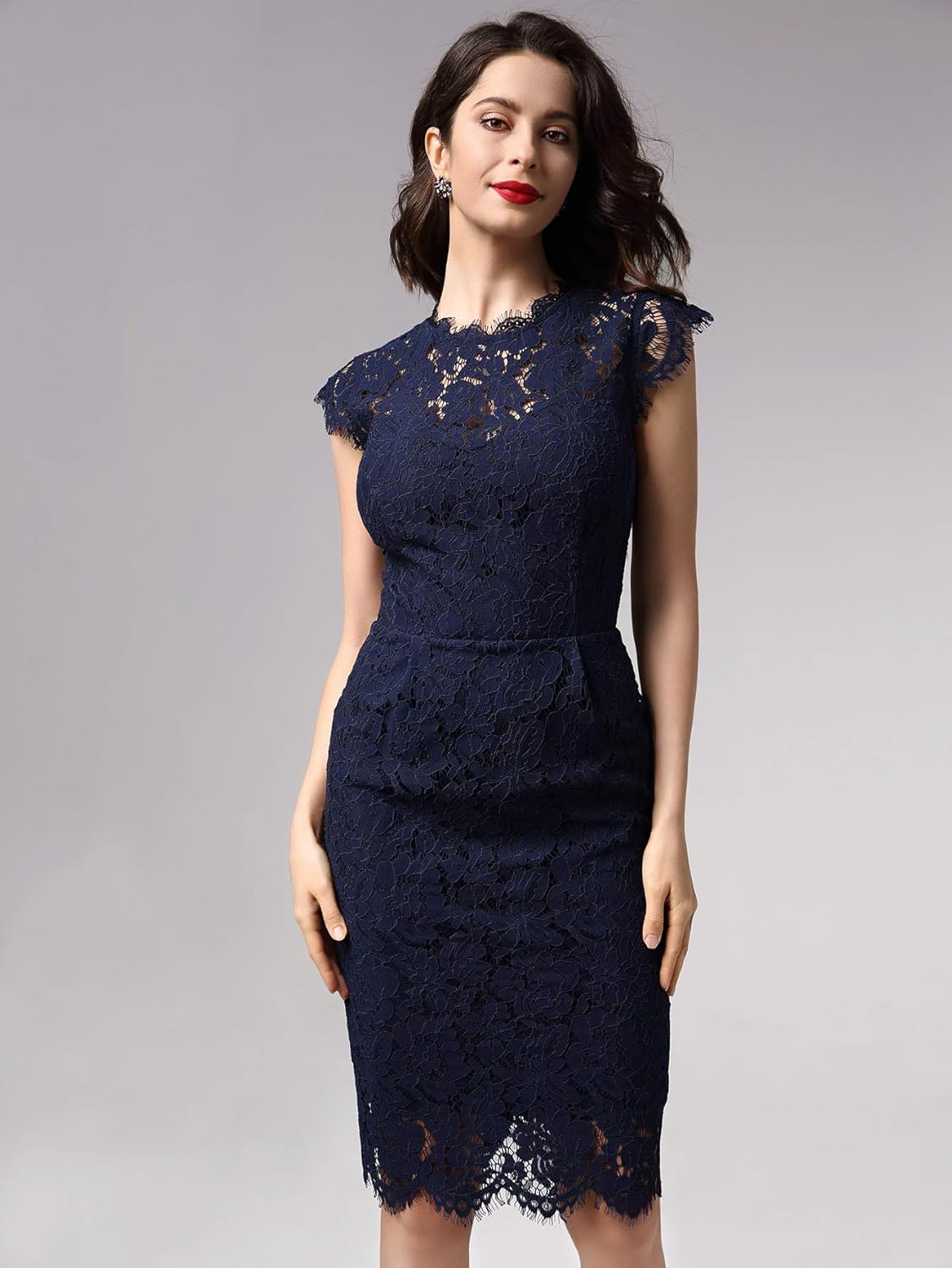 Miusol Women's Retro Floral Lace Slim Evening Cocktail Mini Dress: Clothing