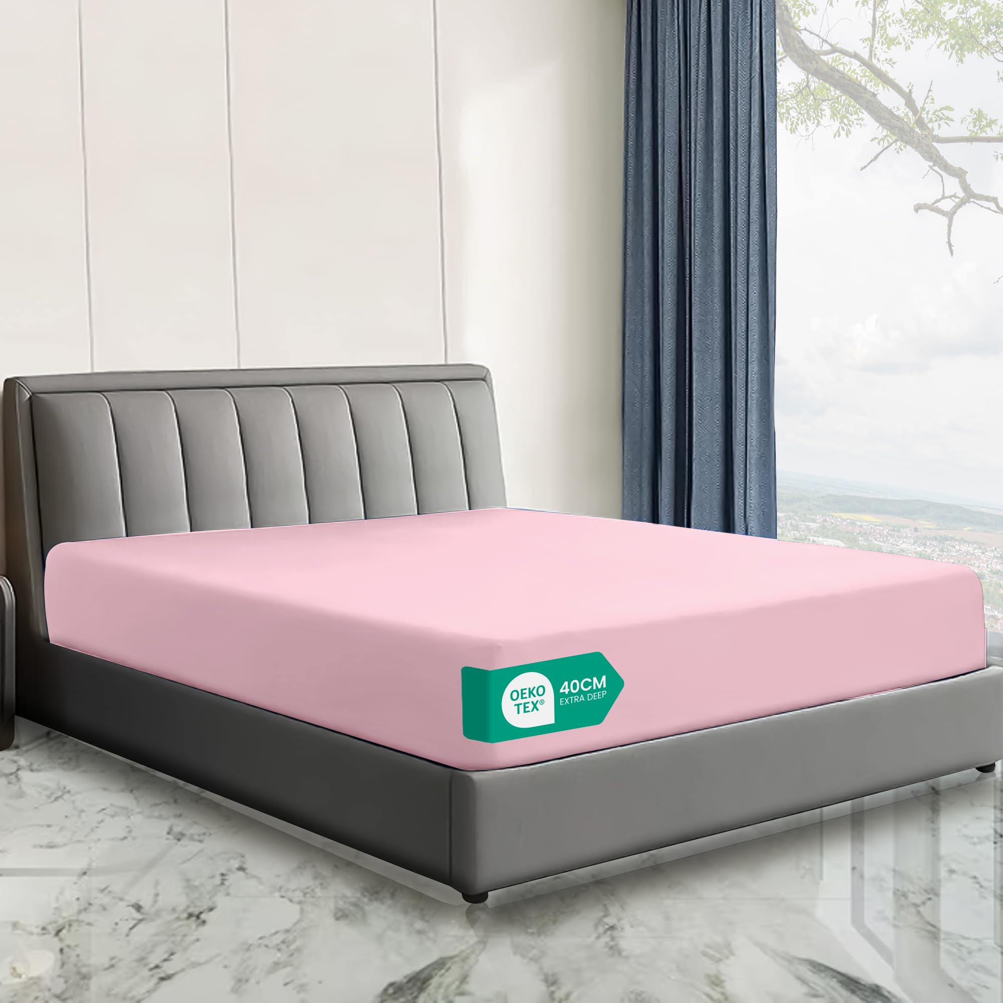 Linen World Hotel Quality King Fitted Sheet (152×200cm) Pink – 40cm Extra Deep Pocket Brushed Microfiber Bottom Sheet, OEKO-TEX Certified, Soft & Breathable Easy Care Bed Sheet — image 1