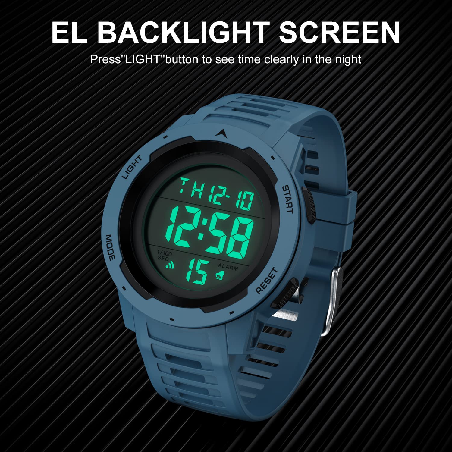 GOLDEN HOUR Mens Waterproof Digital Sport Watches Wide Screen Easy Read Display Military Style with Rubber Strap