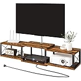 IBUYKE Floating TV Stand with Power Outlet,Wall-Mounted Floating Stand for TVs up to 55",Metal Entertainment Center,Wall Mounted TV Shelf with Storage for Living Room Bedroom,Rustic Brown UWST011H