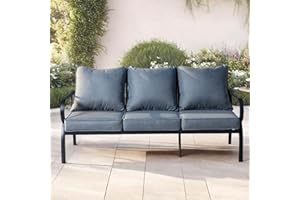 Seekverse Triple-Seat Patio Sofa, 3-Seater Metal Outdoor Sectional with Removable Weather-Resistant Cushions for Porch, Garden & Patio Furniture Sets, Grey