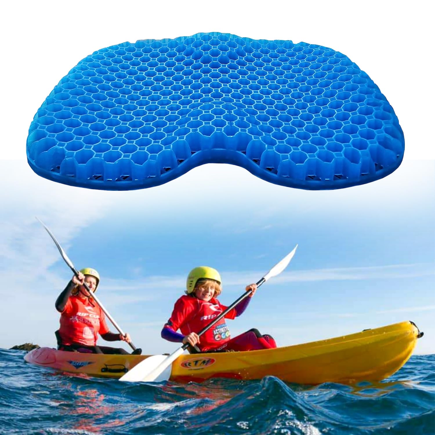 Kayak Gel Seat Cushion, Thicken Waterproof Seats Chair Cushions Kayak Seat Pad with Non Slip Cover for Sit in Inflatable Kayak Canoe Kayak Boat Accessories Equipment Gear for Fishing Kayaking