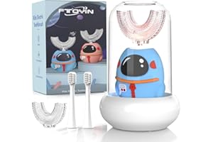 FTOYIN Kids Electric Toothbrush, U Shaped Toothbrush with 4 Brush Heads, Ultrasonic 360° Cleaning, 5 Modes, Smart 45s Timer, IPX7 Waterproof (Ages 2–12)