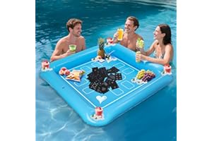 KAIEDOS Floating Game Table for Pool - Inflatable Floating Table for Pool in Water, 40"x40" Large Pool Float Drinks for Adults, Includes 4 Drink Holders (Bule)