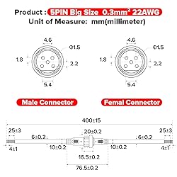 BTF-LIGHTING 5 Pin Electrical Connector 22AWG IP65