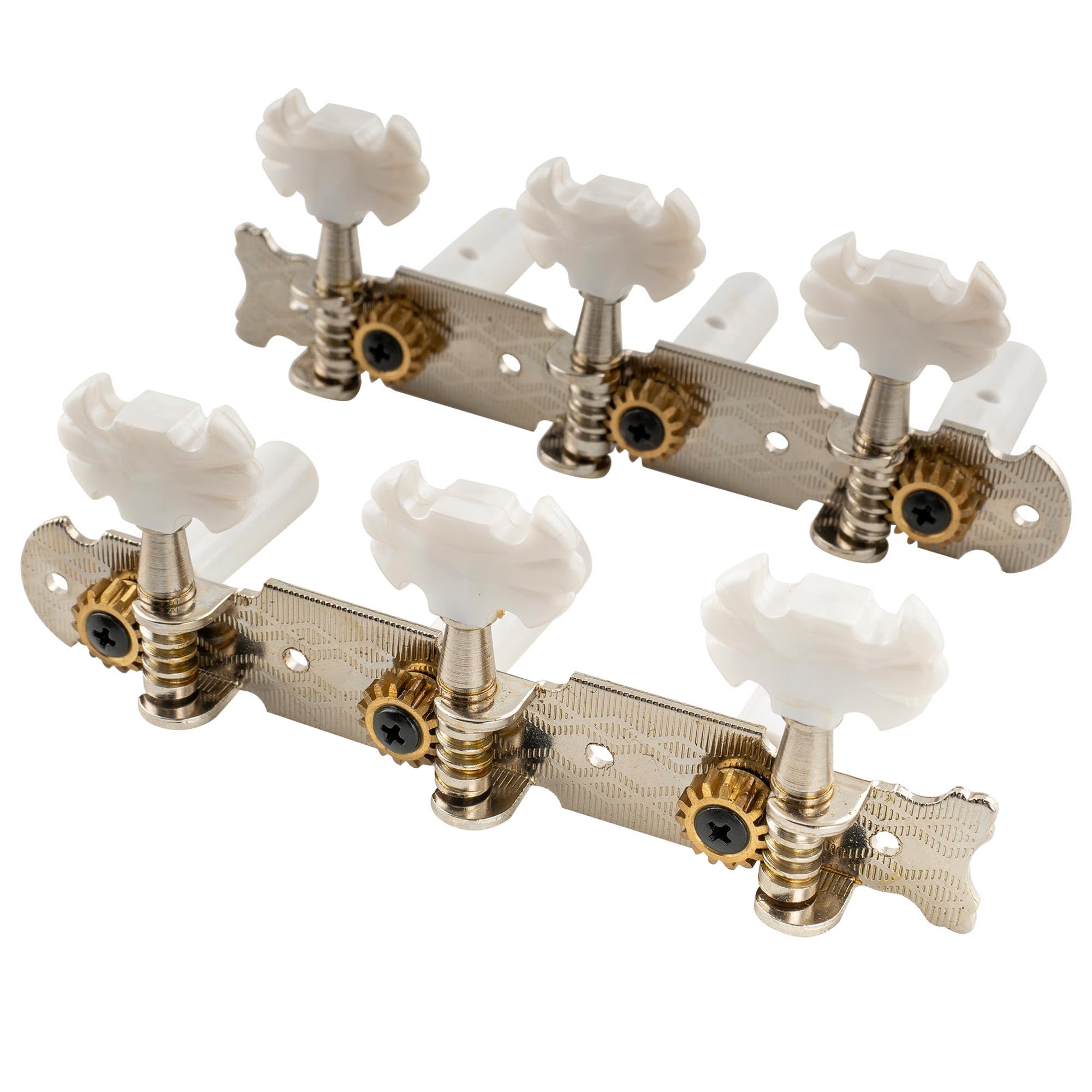 Musiclily Pro 3 on a Plate Classical Guitar Machine Heads Tuning Pegs Keys Tuners Set, Butterfly Button Nickel