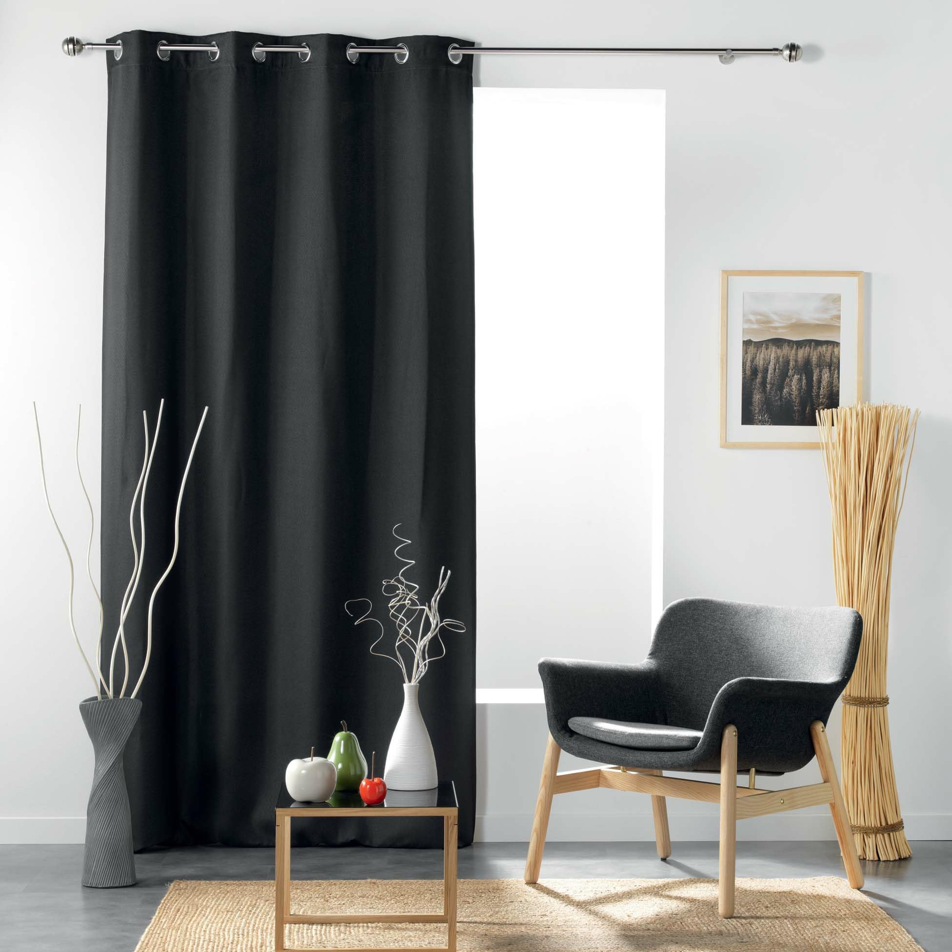 DOUCEUR D'INTERIEUR Charcoal Grey Woven Eyelet Curtain 135 x 240 cm