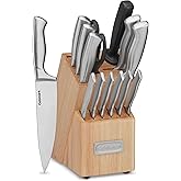 Cuisinart Block Knife Set 15pc Cutlery Knife Set with Steel Blades for Precise Cutting, Lightweight, Stainless Steel Durable& Dishwasher Safe, Natural