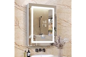 LALAHOO Medicine Cabinets for Bathroom,Medicine Cabinet Mirror,Lighted Medicine Cabinet with LED Lights,Adjustable Shelf, 3-Color, Dimmer,Defogger,20"x28"