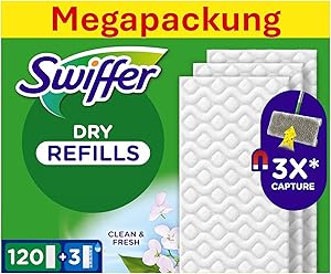 Swiffer Bodenwischer Nachfüllpackung, 120 Trockene Und 3 Feuchte Bodentücher, Nimmt Schmutz Auf Und Schließt Ihn Ein