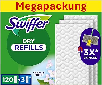 Swiffer Bodenwischer Nachfüllpackung, 120 Trockene Und 3 Feuchte Bodentücher, Nimmt Schmutz Auf Und Schließt Ihn Ein