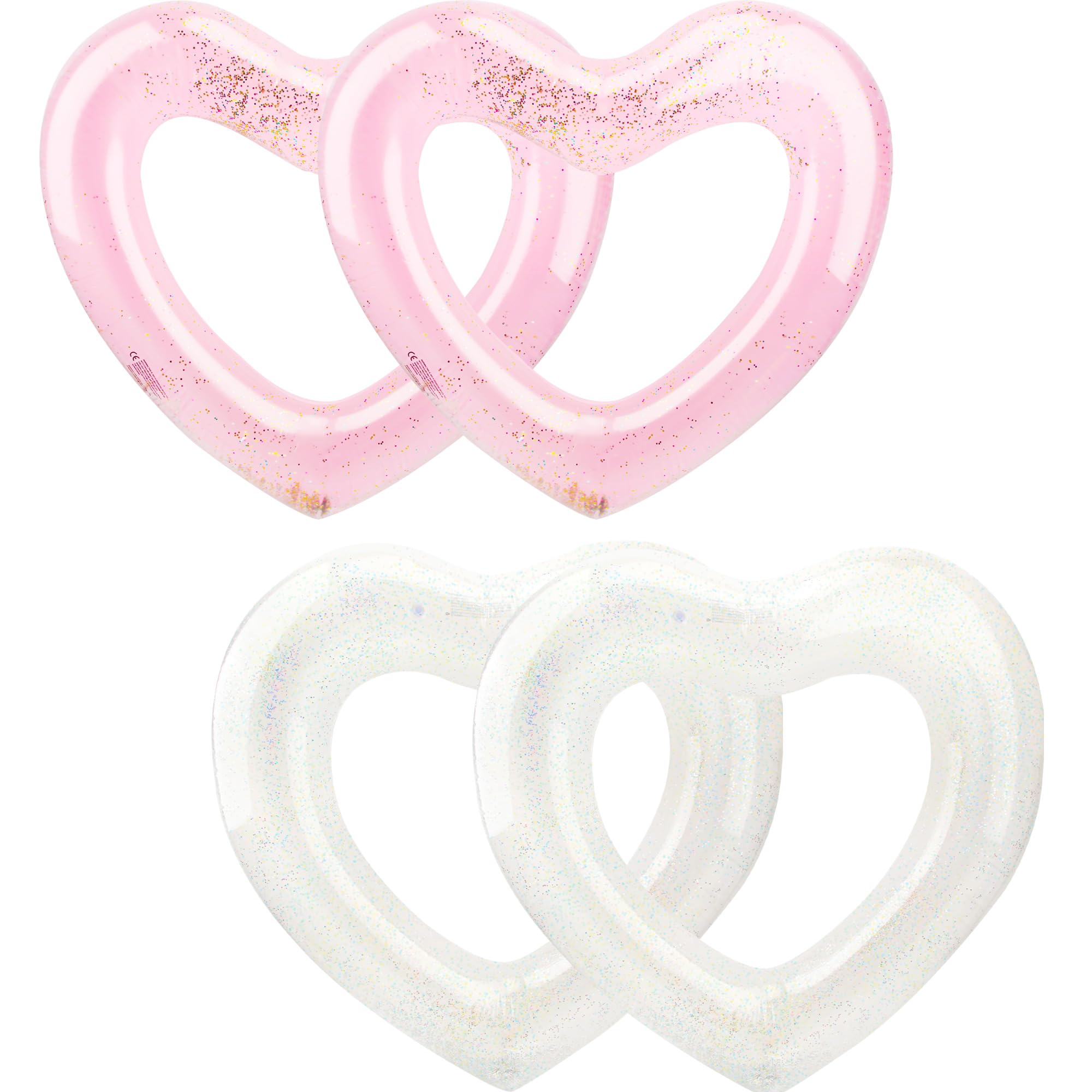 Sonarun 4 Pack Inflatable Swim Rings Float Heart Shaped Swimming Circle Pool Floats for Adults Pool Beach Party Supplies, 47.2 x 39.4 Inch (Pink, White)