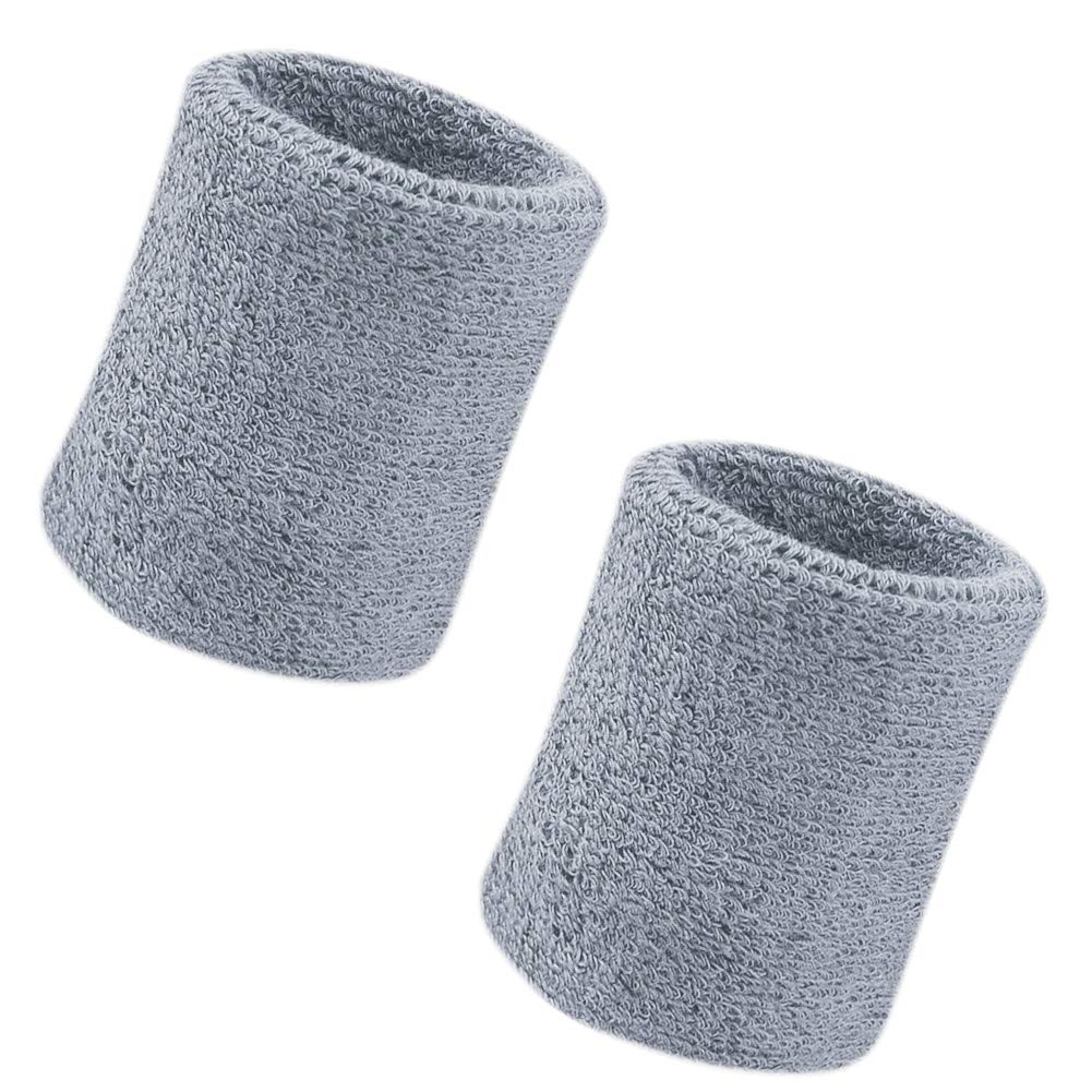 Vidillo Wrist Sweatband 2 Pack, 4 Inch Sports Wristband Soft Thicken Cotton, for Tennis, Gymnastics, Football, Basketball, Running, Athletic Sports (Grey)
