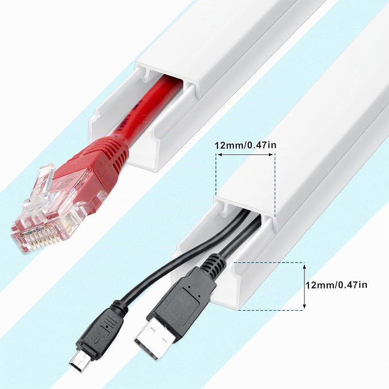 Canaletas para Cableado (0.4m*12mm*12mm), Cubierta para Cables de TV en Paredes,Autoadhesivas, Pequeñas, Blancas, Montaje en la Pared para el conducto de Cable de la gerencia (10 Piezas)