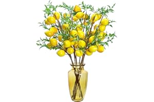 Patelai 10 Pieces Artificial Lemon Branches Yellow Fake Vivid Lemon Decorations Farmhouse Style Table Centerpiece Stem Fruits for Vase Kitchen Party Home Spring Summer Decor, 23.62 Inches