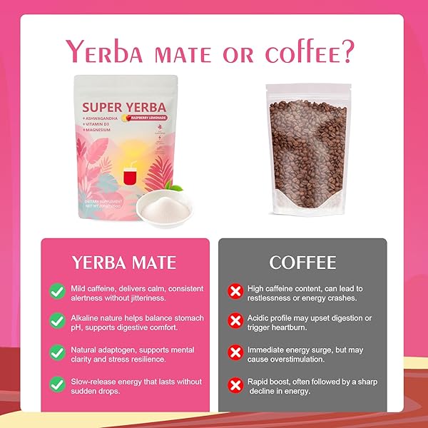SUPER YERBA,YERBA MATE INSTANT TEA POWDER，RASPBERRY LEMONADE FLAVOR，YERBA MATE SUPPLEMENTS WITH PREBIOTICS AND PROBIOTICS，ENERGY BOOST, PROMOTE MENTAL CLARITY AND GUT HEALTH ， LOW SUGA (200G)