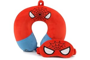 ETOILESEA Superhero Travel Pillow for Kids & Adults with Sleep Eye Mask, Memory Foam U-Shaped Neck Pillow with Washable Cover, Soft Head Support Travel Accessories for Airplane Car Train Bus Recline, Red
