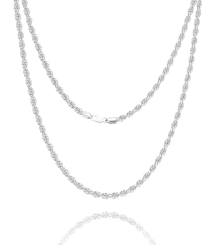 Waitsoul 925 Sterling Silver Rope Chain Necklace for Men Women