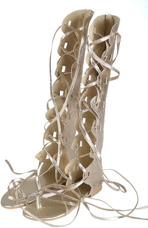 silver knee high gladiator heels