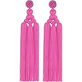 Bohemian Layered Handwoven Long Fringe Tassel Dangle Earrings for Women Boho Colorful Tiered Thread Beads Big Large Statement Drop Earrings Ethnic Holiday Jewelry