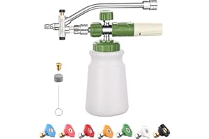 FENG PAI Pressure Washer Foam Cannon with Dual-Connector Accessory & 7 Power Washer Sprayer Nozzles, Double Tip Attachment For Soap Cannon, 1/4" Quick Connect, 3600 PSI, White Bottle