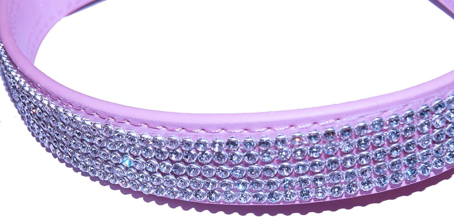 Pet Palace"Pretty in Pink Leather Diamante Studded Dog Collar (Medium (12-15 inch neck)