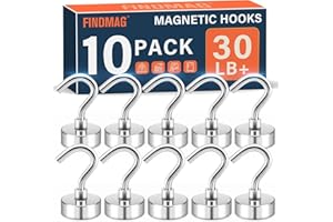 FINDMAG Magnetic Hooks for Cruise Cabins, 30 LB Strong Neodymium Magnets with Hooks, Cruise Magnetic Hooks for Ship, Kitchen, Office, Camper, Garage, Magnets Hooks for Hanging, 10 Pack, Silver
