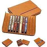 MIVLXLX Leather 12 Fountain Pen/Pencil Tray Case Organizer, Fashion Design, Handmade, Magnetic Closure with Drawer, Christmas Gift for Man/Woman/Office, 12 Slots(brown)
