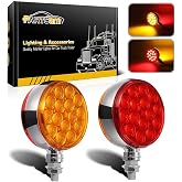 Partsam 2pc 3" Round Double Face Red/Amber 30 LED Pedestal Fender Lights Turn Signal Chrome Miro-reflex Sealed Replacement for Peterbilt/Freightliner/Western Star Trucks Semi Trailers, 10-30V