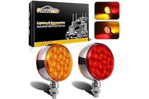 Partsam 2pc 3" Round Double Face Red/Amber 30 LED Pedestal Fender Lights Turn Signal Chrome Miro-reflex Sealed Replacement fo