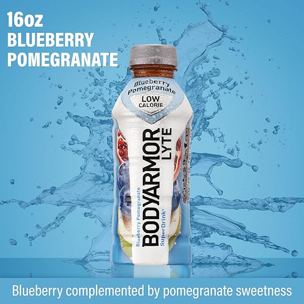 BODYARMOR LYTE, BLUEBERRY POMEGRANATE, ELECTROLYTE DRINK, 20 CALORIES, 16 FL OZ BOTTLES (12 PACK), COCONUT WATER SPORTS DRINK, NATURAL FLAVOR & B VITAMINS