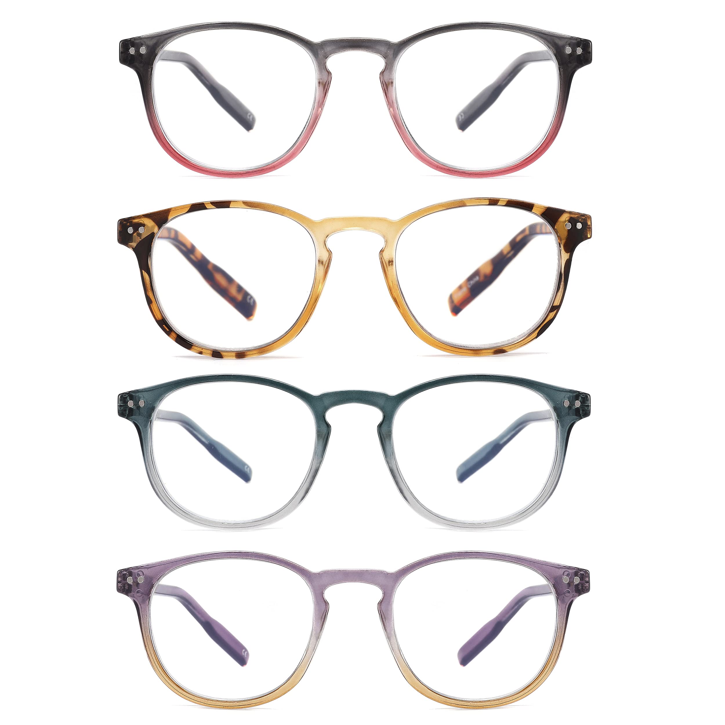 AIKLLY 4 Pack Reading Glasses Blue Light Blocking for Men Women,Fashion Computer Readers with Spring Loaded Hinges +2.50