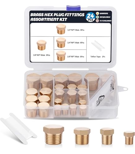 Lot 6 Bouchons Hexagonaux Countersunk Laiton – 1/16 à 1" BSPP/BSPT/NPT – Bouchon Tube Fileté Huile