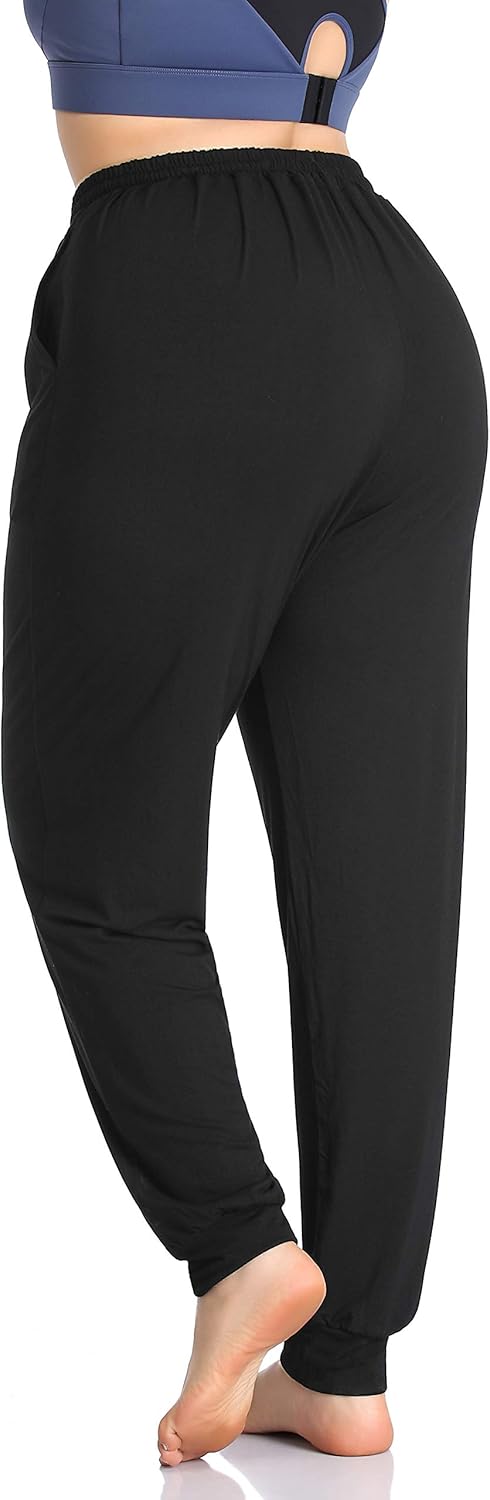 ZERDOCEAN Women's Plus Size Casual Lounge Yoga Pants Comfy Relaxed Joggers Pants Drawstring with Pockets Black 4X: Clothing