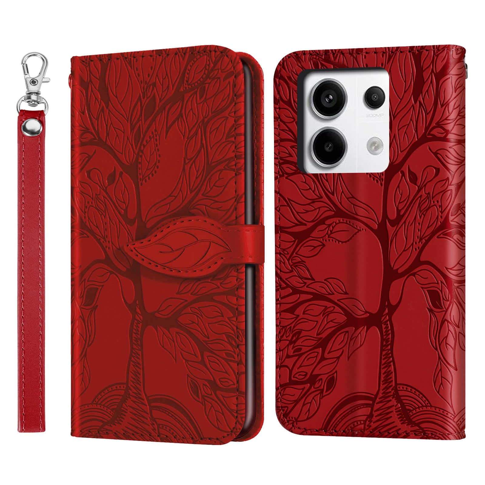Rostsant Xiaomi Redmi Note 13 Pro 5G Case Cover Embossed Tree PU Leather Magnetic Closure Protective Phone Case Card Slots Wallet Flip Case for Xiaomi Redmi Note 13 Pro 5G Red โ image 1