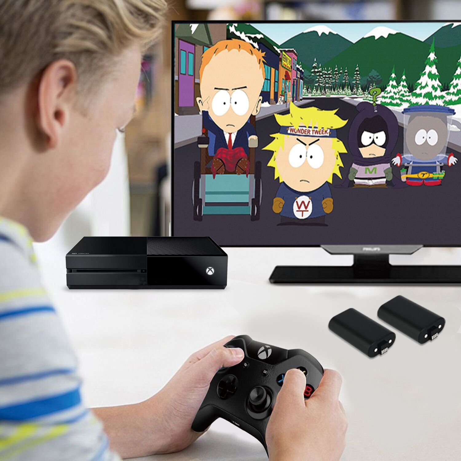 Xbox One Battery Pack 2PCS x 1200 mAh Xbox One Rechargeable Battery and 5FT Micro USB Charging Cable with LED Indicator Light Kit for Xbox One / Xbox One X / Xbox One S Wireless Controllers